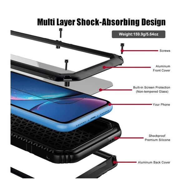 Beasyjoy for iPhone XR Metal Case Military Grade Defender Shockproof Black - Picture 2 of 13